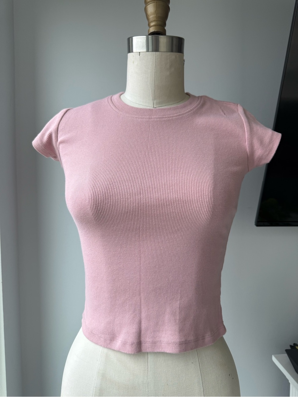 Harlow Dusty Pink Ribbed Short Sleeve Tee